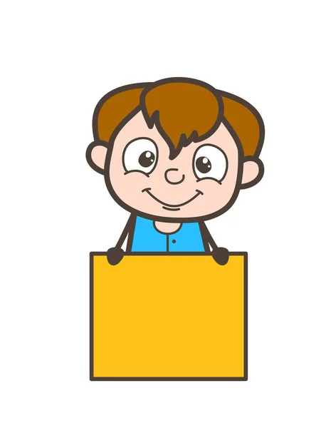 Happy Boy with Information Banner - Cute Cartoon Boy Illustration — Stock Vector