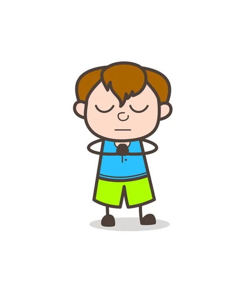 Pose de oração - ilustração bonito do menino dos desenhos animados — Vetor de Stock
