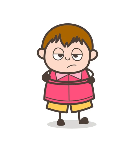 Liten pojke i arga humör - söta tecknade fet unge Illustration — Stock vektor