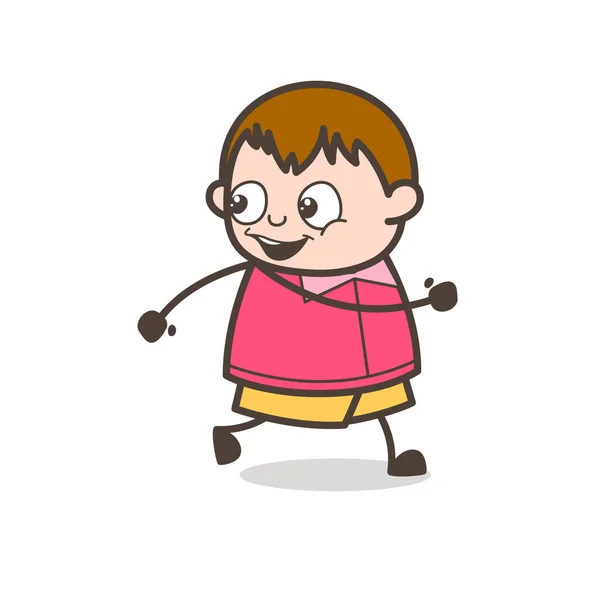 Correr en estado de ánimo feliz - Linda ilustración de dibujos animados Fat Kid — Vector de stock