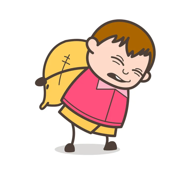 Kinderarbeit mit schwerem Gewicht - niedliche Zeichentrick-Dicke-Kind-Illustration — Stockvektor