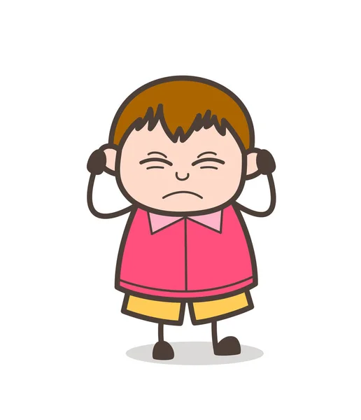 Espressione irritata - Carino cartone animato grasso Kid Illustrazione — Vettoriale Stock