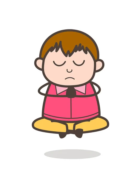 Ima és meditáció - aranyos Cartoon kövér gyerek illusztráció — Stock Vector