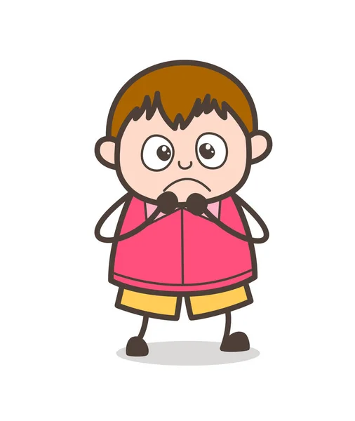 (Inggris) Fearful Expression - Cute Cartoon Fat Kid Illustration - Stok Vektor