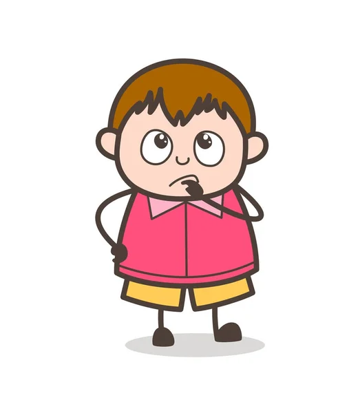 Thinking Face - Cute Cartoon Fat Kid Illustration — Stock Vector