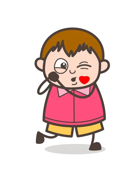 Blowing Kiss Face - Cute Cartoon Fat Kid Illustration - Stok Vektor