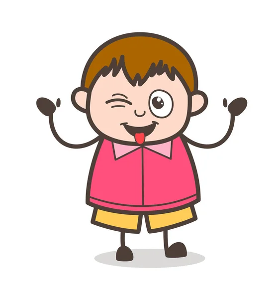 Teasing Face - Cute Cartoon Fat Kid Illustration - Stok Vektor