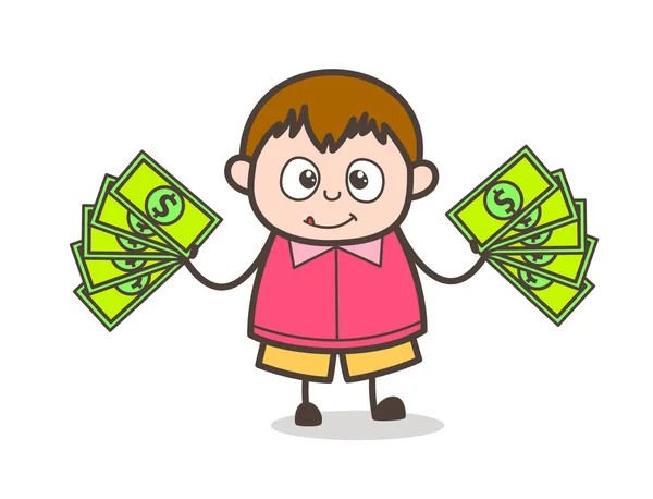 Koncepcja dodatkowych pieniędzy - ilustracja kreskówka Fat Kid — Wektor stockowy