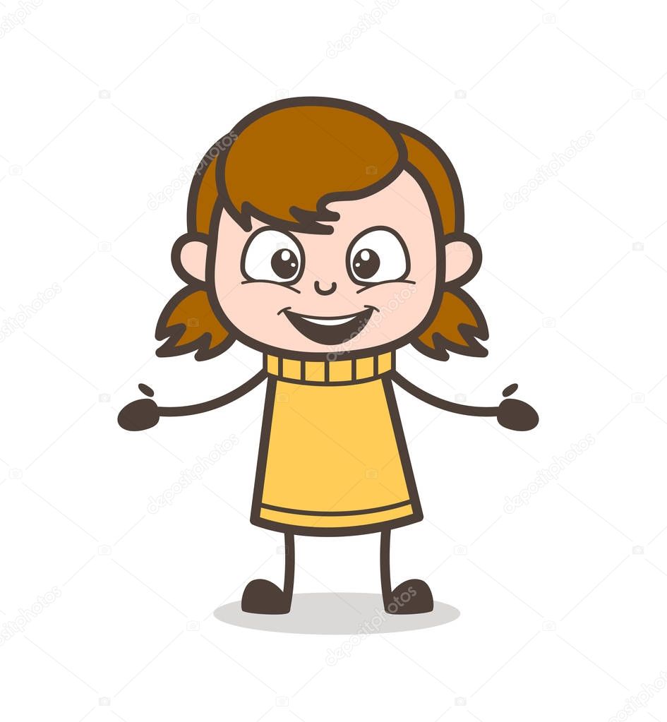Happy Face with Open Hands - Cute Cartoon Girl Illustration