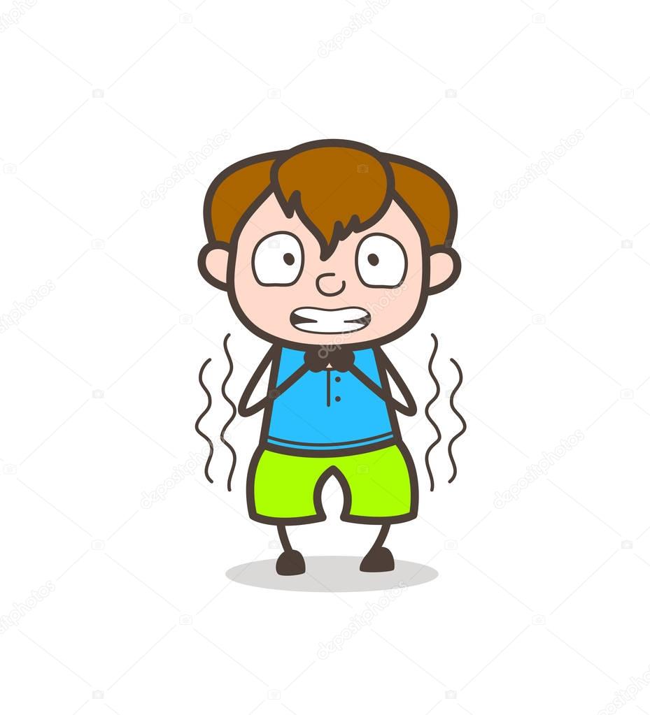 Shivering Face in Fear - Cute Cartoon Boy Illustration — Stock Vector