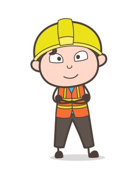 Yüz - sevimli çizgi erkek mühendis resimde gülümseyen sakin