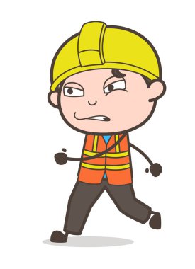 Saldırganlık - sevimli çizgi erkek mühendis illüstrasyon çalıştıran