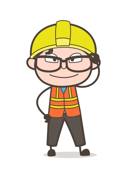 Viso sorridente con Big Eye Frame - Carino cartone animato Illustrazione dell'ingegnere maschile — Vettoriale Stock