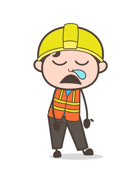 Sleepy Face - Cute Cartoon Male Engineer Illustration — Stok Vektör