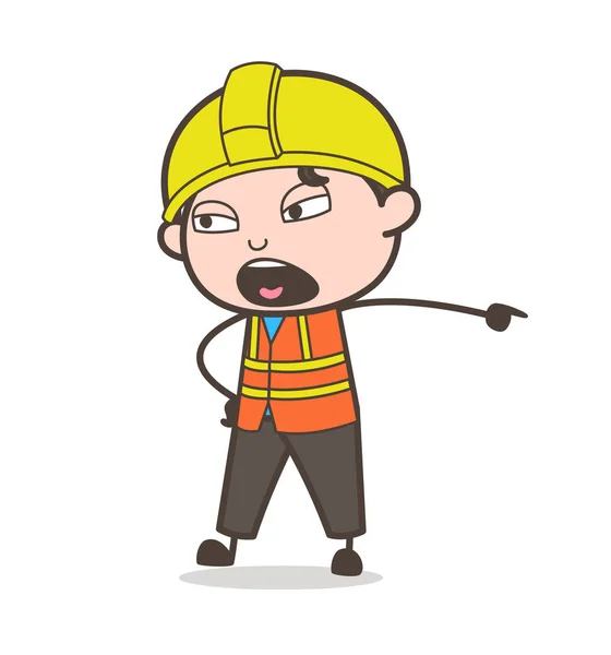 Sehr wütender und schreiender Ausdruck - niedliche Zeichentrick männliche Ingenieur Illustration — Stockvektor