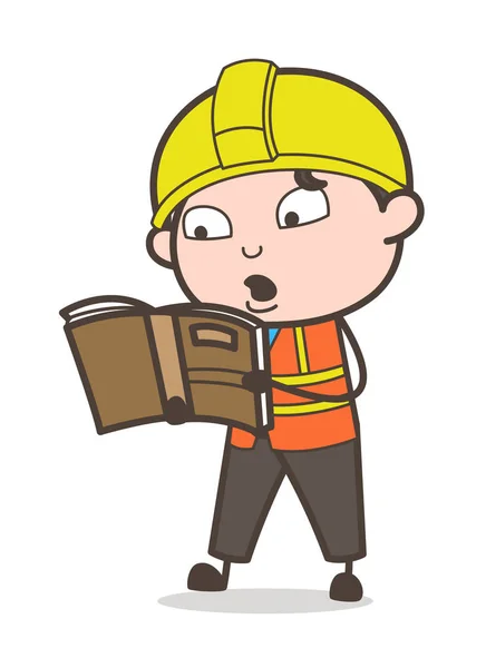 Czytanie książki wyrażenie - ilustracja kreskówka mężczyzna inżynier — Wektor stockowy