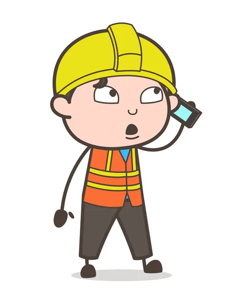 Rozmowy na telefon - ilustracja kreskówka mężczyzna inżynier — Wektor stockowy
