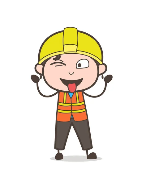 Teasing Caricature Face - Cute Cartoon Male Engineer Illustration — Stock Vector