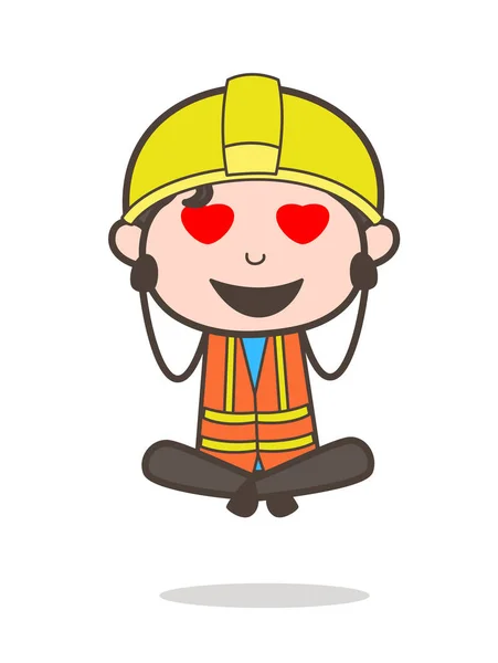 Minnaar lachend gezicht met hart Eyes - Cute Cartoon mannelijke ingenieur illustratie — Stockvector