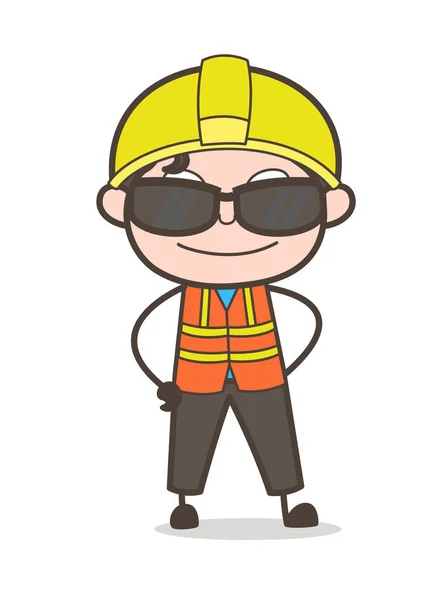 Modern Life with Trendy Sunglasses - Cute Cartoon Male Engineer Illustration — Stock Vector