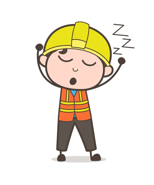 Bâillement et sommeil visage - dessin animé mignon ingénieur illustration — Image vectorielle