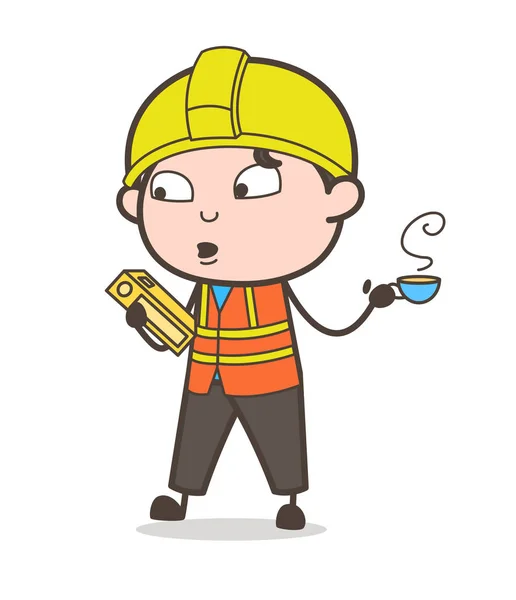 Boek lezen in de pauzetijd - Cute Cartoon mannelijke ingenieur illustratie — Stockvector