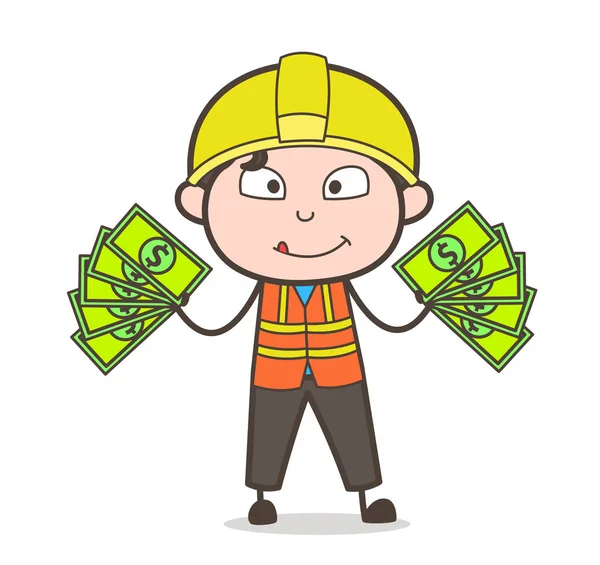 Extra Income Concept - Cute Cartoon Male Engineer Illustration — Stock Vector