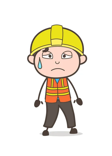 悲伤的脸，用汗水-可爱的卡通男工程师图 — 图库矢量图片