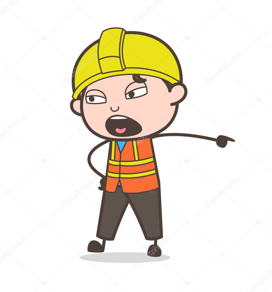 Very Angry and Shouting Expression - Cute Cartoon Male Engineer Illustration