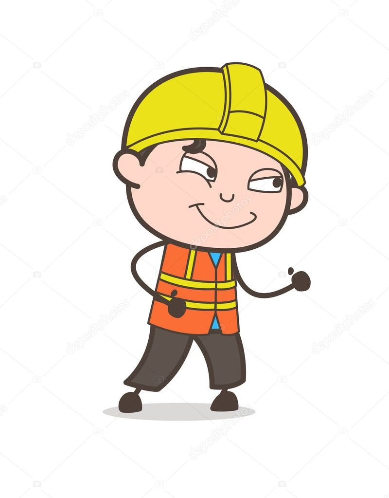Running and Smiling Face - Cute Cartoon Male Engineer Illustration