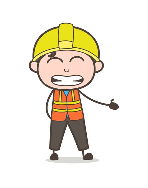 Irritant en grijnzende Face - Cute Cartoon mannelijke ingenieur illustratie — Stockvector