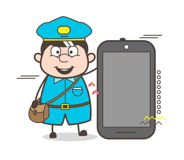 Invia posta tramite cellulare - Cartoon Mailman Illustrazione — Vettoriale Stock