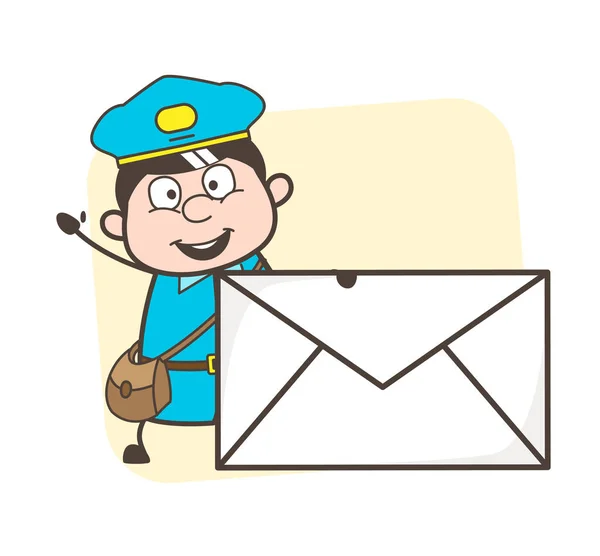 Vrolijke Mailman met envelop Vector — Stockvector