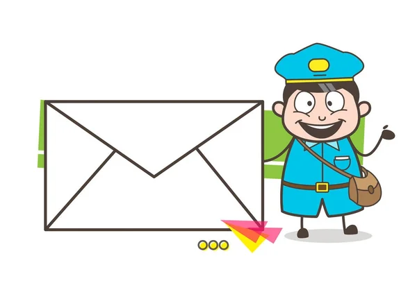 Lachen Mailman met bericht Letter — Stockvector