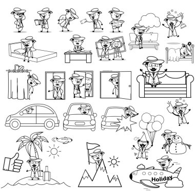 Retro Çizgi Film Dedektifi Ajan Karakteri - Kavram Vektörü