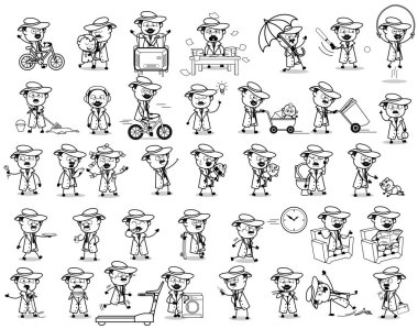 Comic Retro Detective Agent Concepts - Vektör illu Koleksiyonu