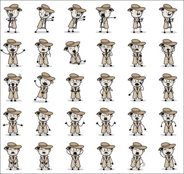 Çeşitli Çizgi Roman Dedektifi Pozisyonları - Kavram Vektörü 
