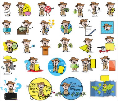 Birçok Dedektif Ajan Karakteri - Vektör İllu Konsepti