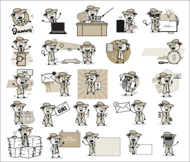Comic Detective Agent 'ın Klasik Kavramları - Çeşitli Vecto Seti
