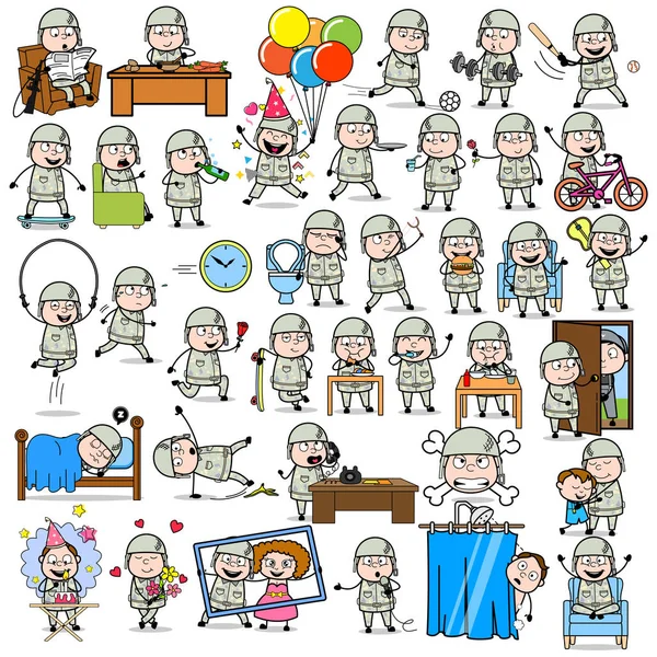 Comic Army Man - Set of Concepts Vector illustrations — 스톡 벡터