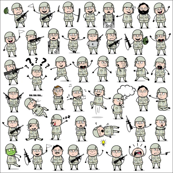 Army Man Pozisyonları - Kavram Vektör illüstrasyonları Seti