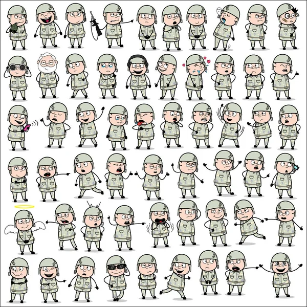 Collection de Poses de l'homme de l'armée - Ensemble de concepts vectoriels illustrati — Image vectorielle