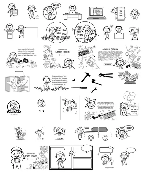 Various Cartoon Repairman Character - Different Retro Concepts V — 스톡 벡터