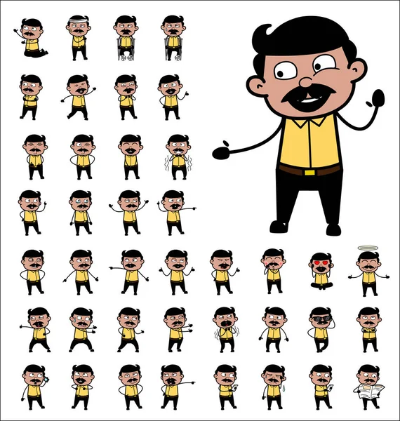 Çeşitli Comic Indian Man Pozisyonları - Kavramların kümesi Vektör çizimi — Stok Vektör