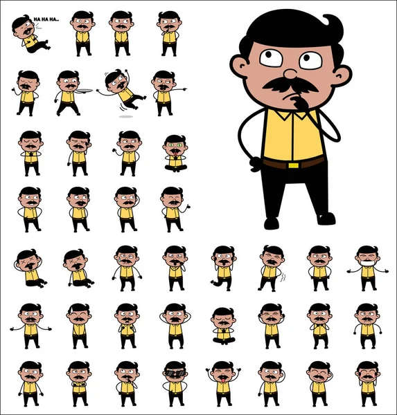 Comic Indian Man Poses - Set of Various Concepts Vector illustra - Stok Vektor