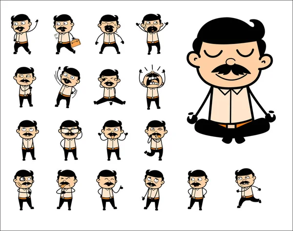 Comic Indian Man Poses - Colección de conceptos Vector illustrat — Archivo Imágenes Vectoriales