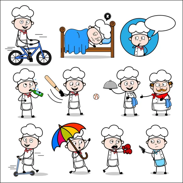 Cartoon Chef con vari concetti - Comic Concepts Vector illus — Vettoriale Stock
