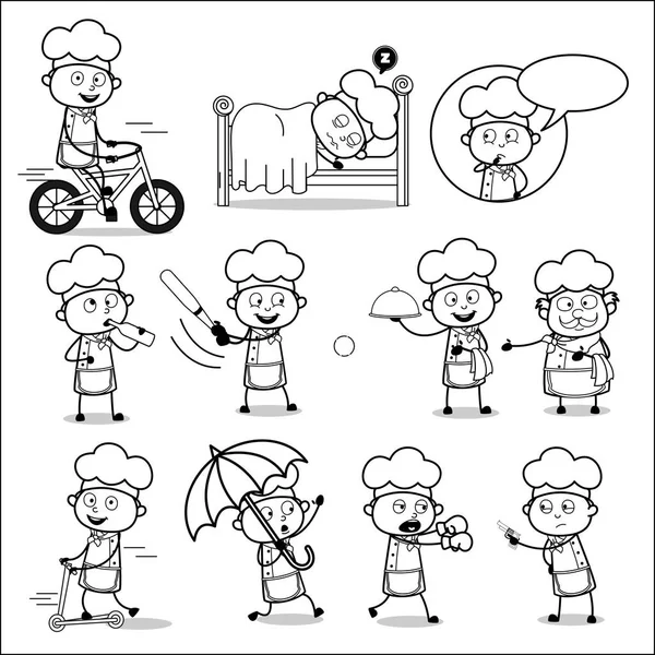 Drawing Art of Comic Chef - Set of Concepts Vector illustrations