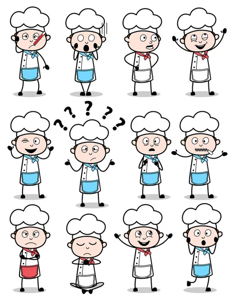 Comic Chef Poses - Set of Concepts Vector illustrations — Διανυσματικό Αρχείο