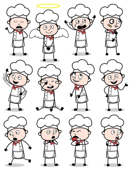 Raccolta di pose e azioni degli chef comici - Serie di concetti Vec — Vettoriale Stock